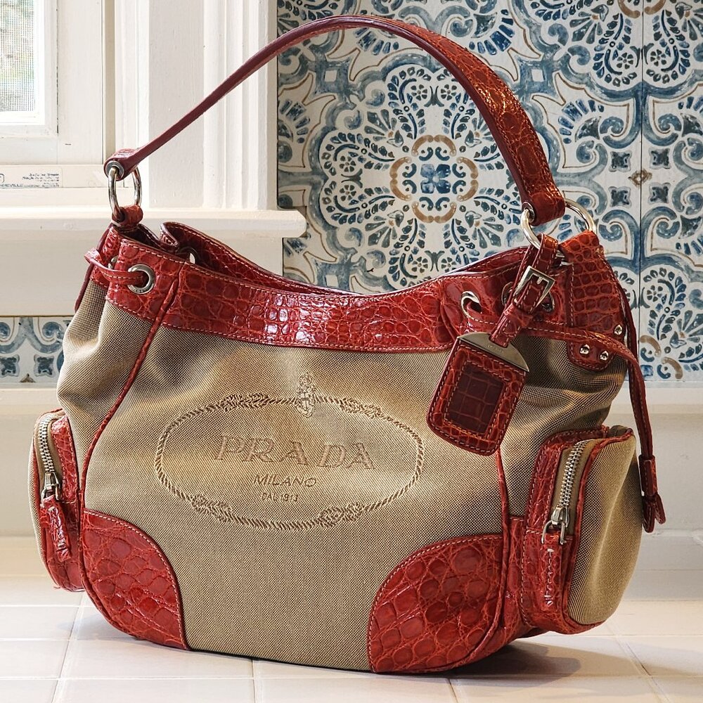 Prada Vintage - Limited Edition Jacquard Logo - Red Crocodile Leather